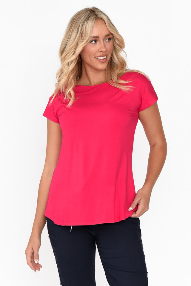 Pia Fuchsia Bamboo Boatneck Tee neckline_Boat
