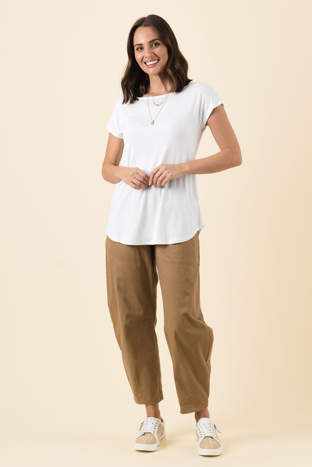 Pia White Bamboo Boatneck Tee,Brunette model,alt text|model:MJ image 7