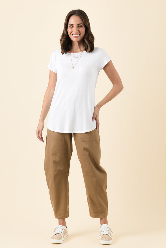 Pia White Bamboo Boatneck Tee,Brunette model,alt text|model:MJ image 3