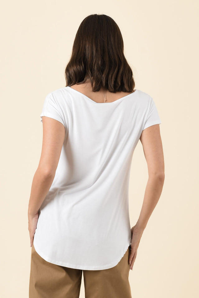 Pia White Bamboo Boatneck Tee,Brunette model,alt text|model:MJ image 5