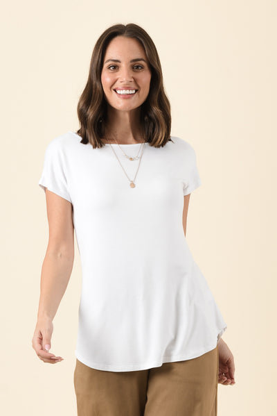 Pia White Bamboo Boatneck Tee