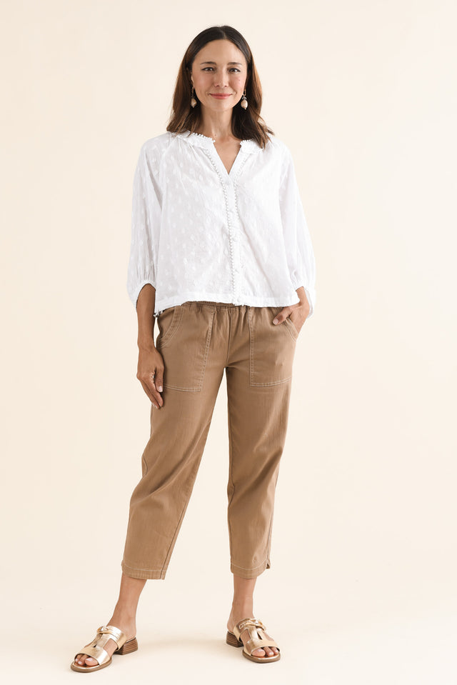 Piccolo White Cotton Blouse,Full Body,Brunette model,alt text|model:Cara image 7