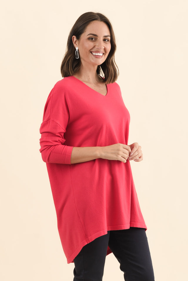 Piper Berry V Neck Knit Jumper,Brunette model,alt text|model:MJ image 5