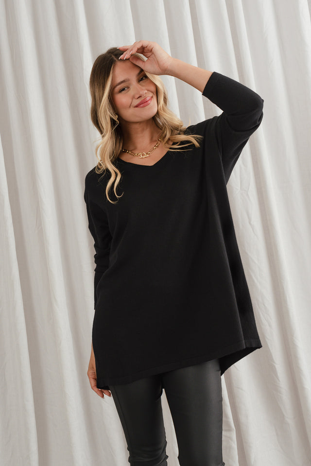 Piper Black V Neck Knit Jumper