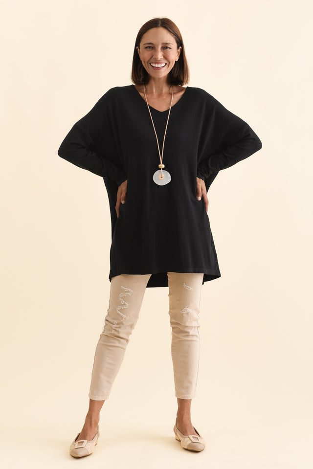 Piper Black V Neck Knit Jumper,Brunette model,alt text|model:Cara image 4