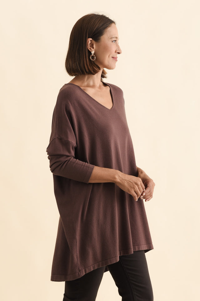 Piper Brown V Neck Knit Jumper,Brunette model,alt text|model:Cara image 5