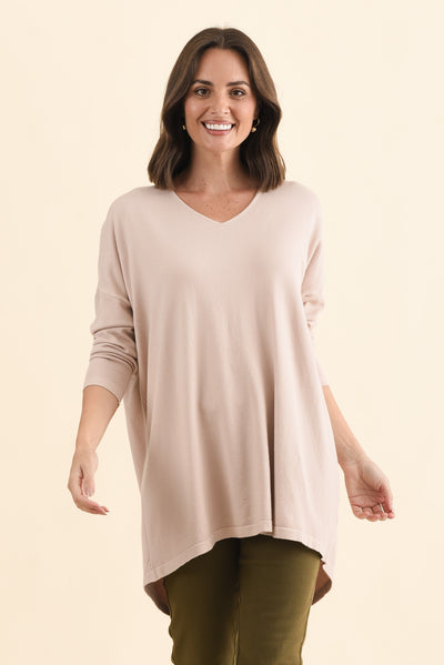 Piper Light Pink V Neck Knit Jumper