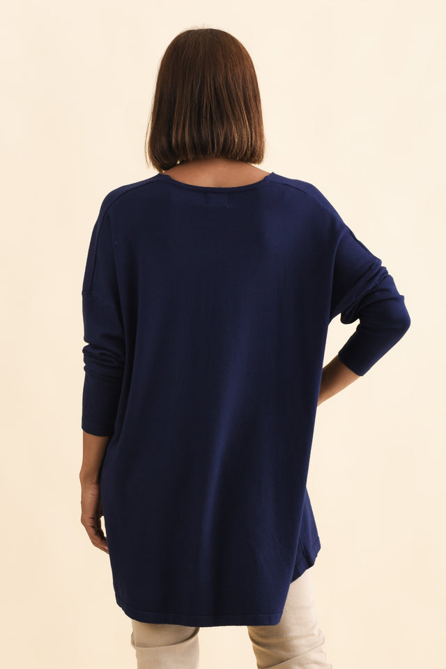 Piper Navy V Neck Knit Jumper,Brunette model,alt text|model:Cara image 5