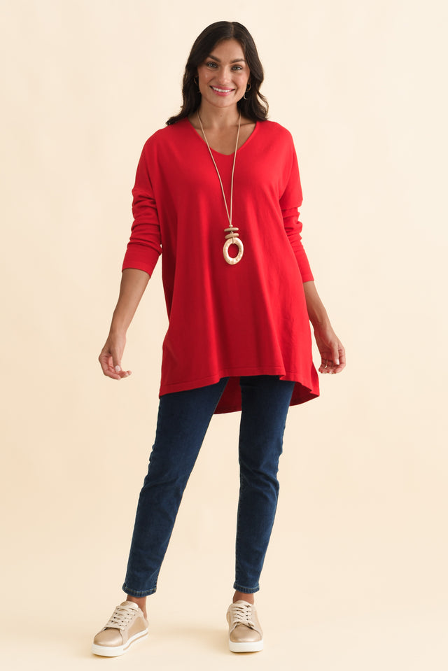 Piper Red V Neck Knit Jumper,Brunette model,alt text|model:Brontie image 8