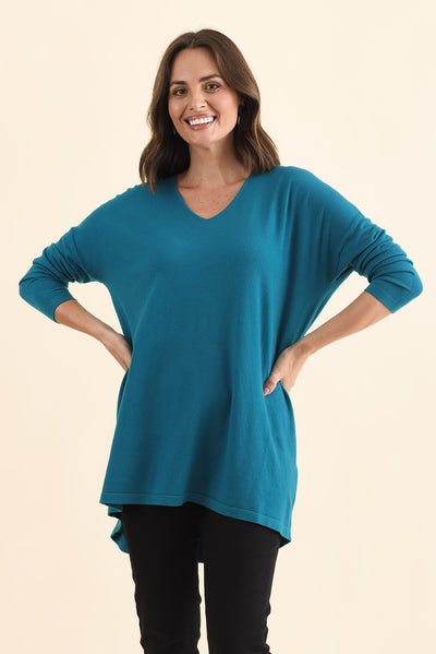 Piper Teal V Neck Knit Jumper