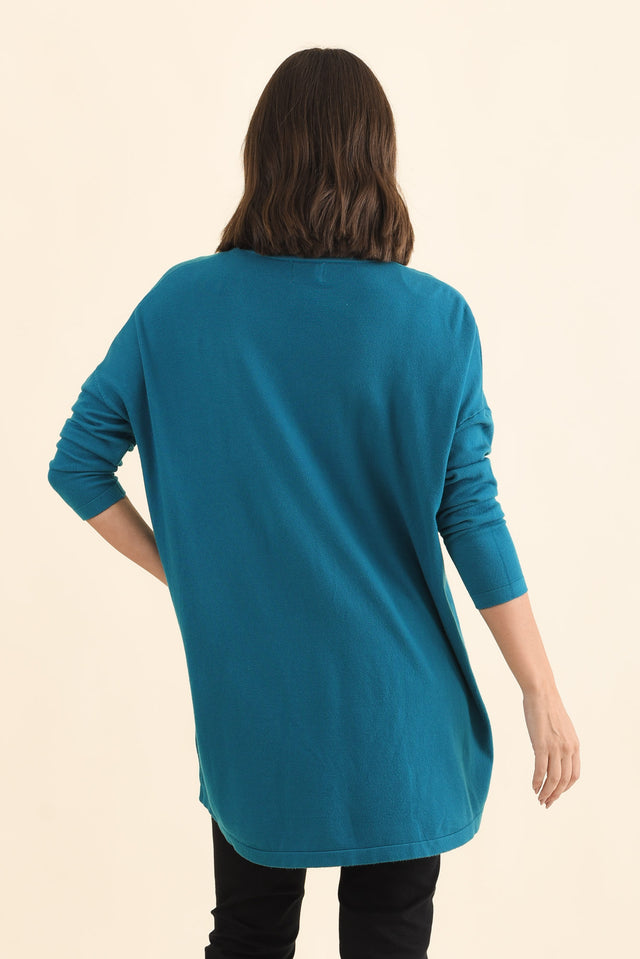 Piper Teal V Neck Knit Jumper,Brunette model,alt text|model:MJ image 5