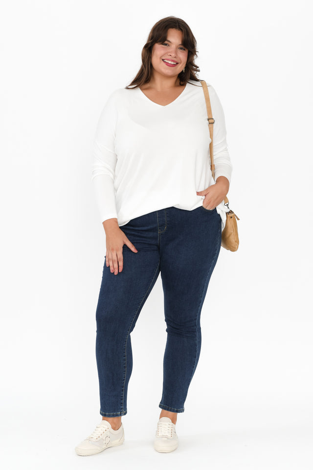 Piper White V Neck Knit Jumper,Brunette model,alt text|model:Gabby image 15