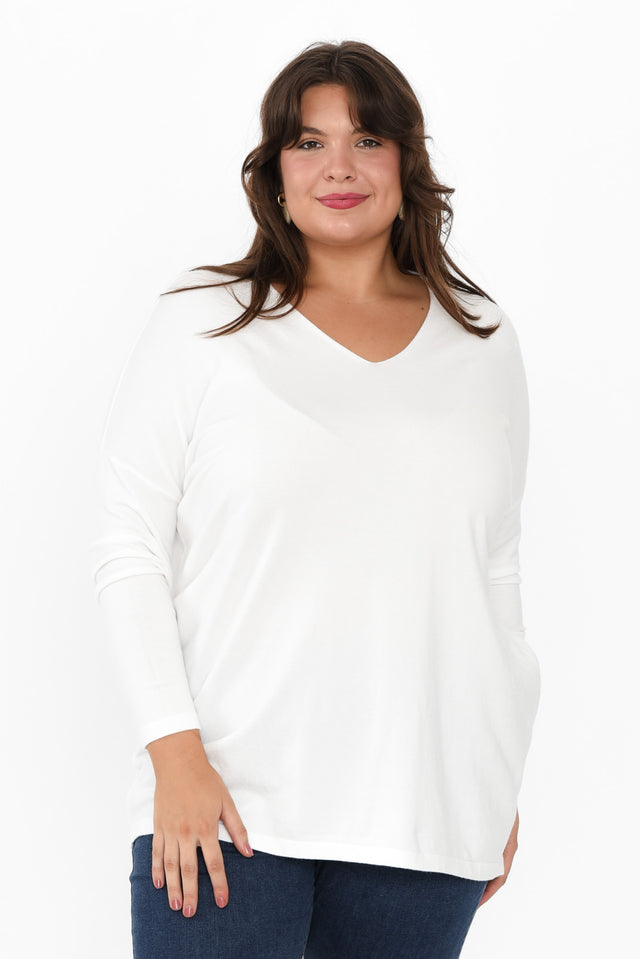 Piper White V Neck Knit Jumper,Brunette model,alt text|model:Gabby image 14