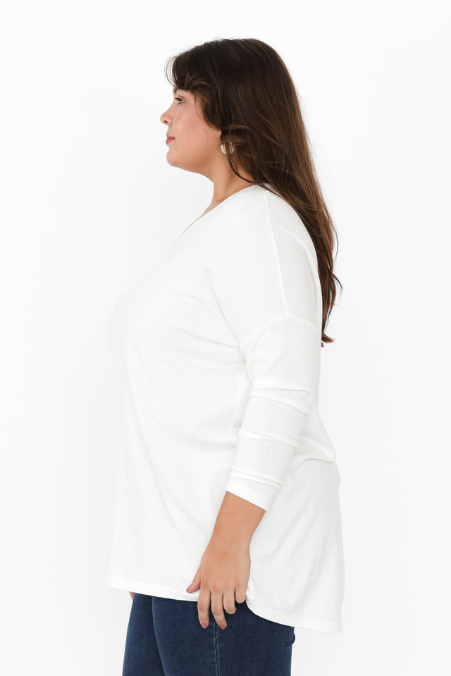 Piper White V Neck Knit Jumper,Brunette model,alt text|model:Gabby image 16