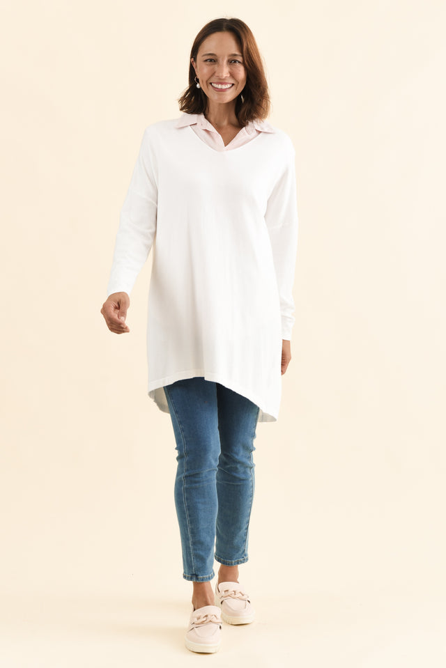 Piper White V Neck Knit Jumper,Full Body,Brunette model,alt text|model:Cara image 9