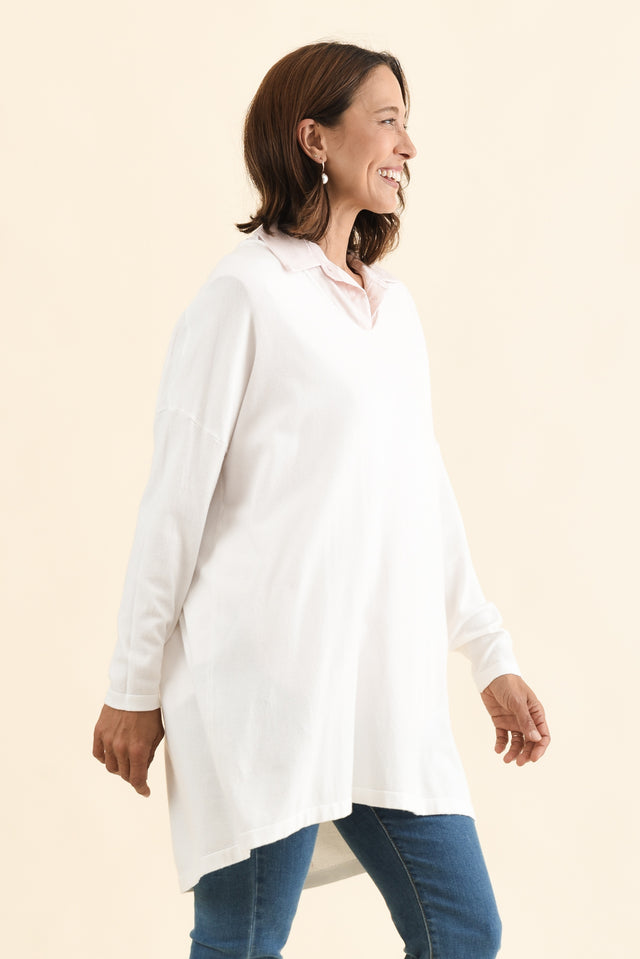 Piper White V Neck Knit Jumper,Side,Brunette model,alt text|model:Cara image 6