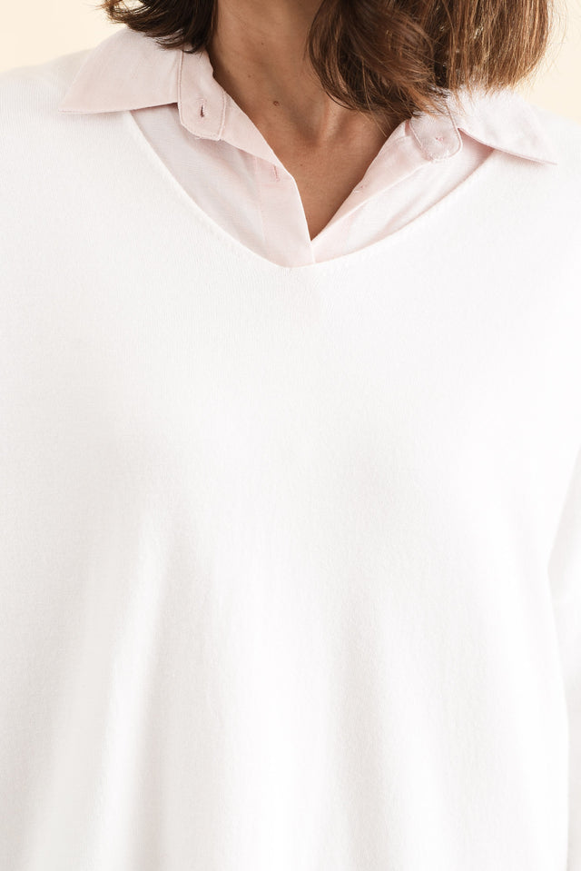 Piper White V Neck Knit Jumper,Detail,Brunette model,alt text|model:Cara image 8