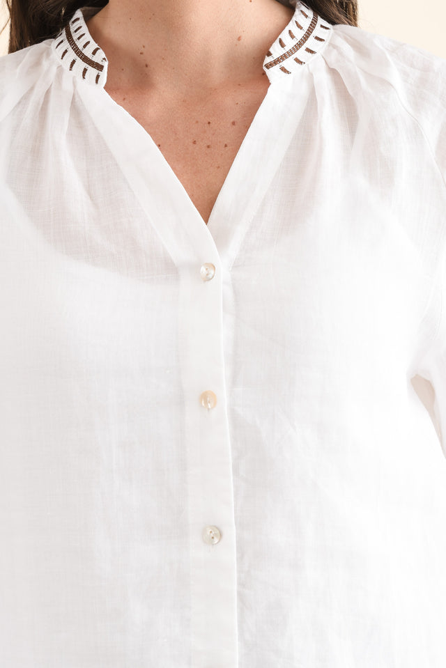 Pixie White Cotton Embroidered Blouse,Detail,Brunette model,alt text|model:MJ image 5