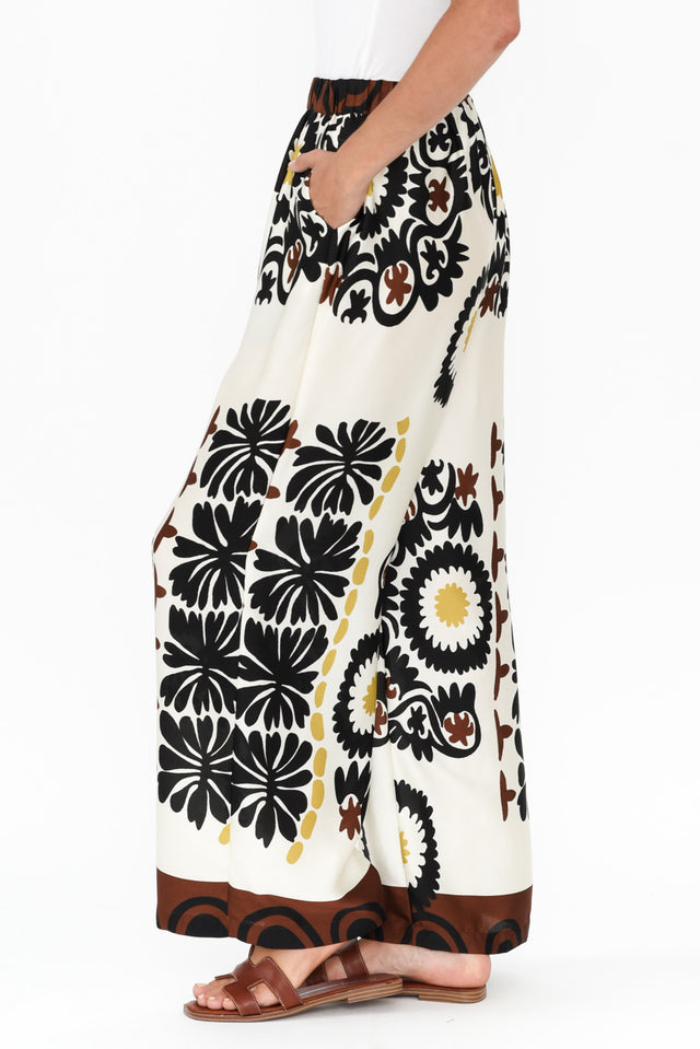 Plato Cream Abstract Wide Leg Pants,Brunette model,alt text|model:Johanna image 5