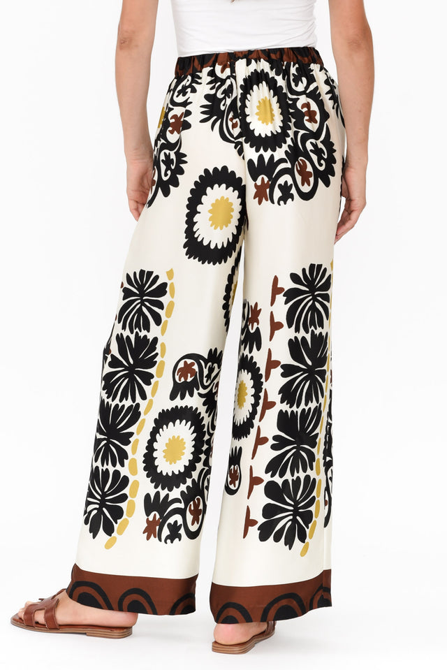 Plato Cream Abstract Wide Leg Pants,Brunette model,alt text|model:Johanna image 6