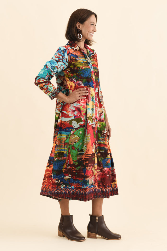 Platt Red Garden Pocket Shirt Dress,Brunette model,alt text|model:Cara image 4