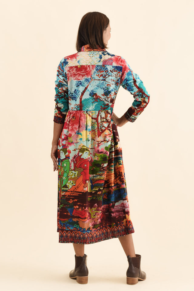Platt Red Garden Pocket Shirt Dress,Brunette model,alt text|model:Cara image 5