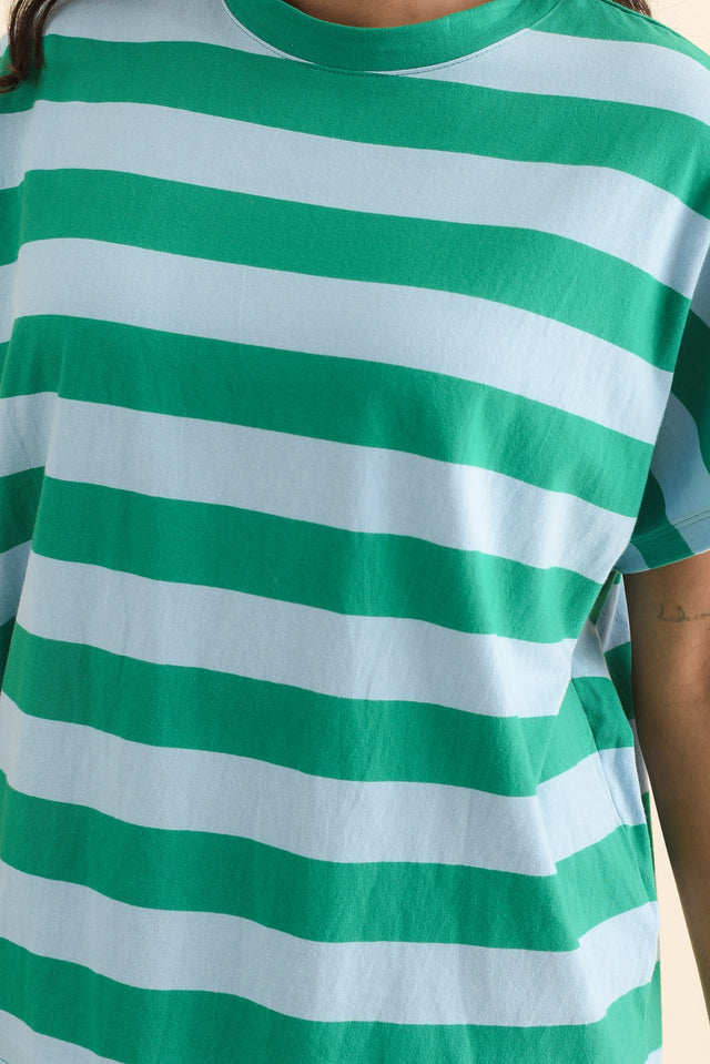 Poet Teal Stripe Cotton Tee,Brunette model,alt text|model:Brontie image 6