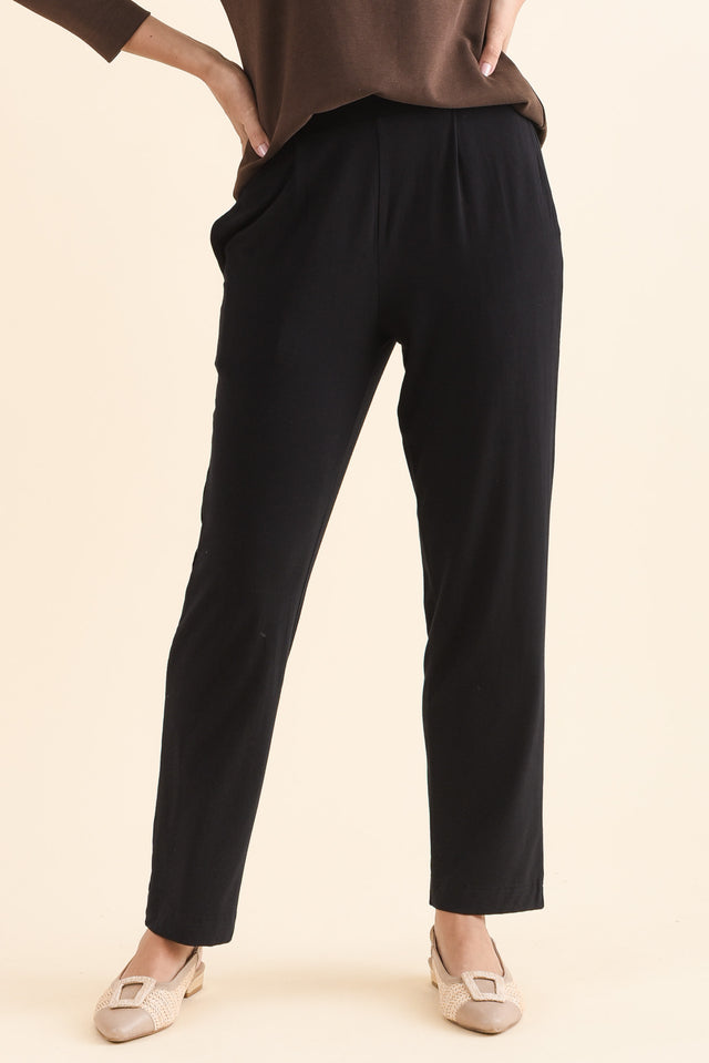 Polaris Black Bamboo Pants,Front,Brunette model,alt text|model:MJ image 1