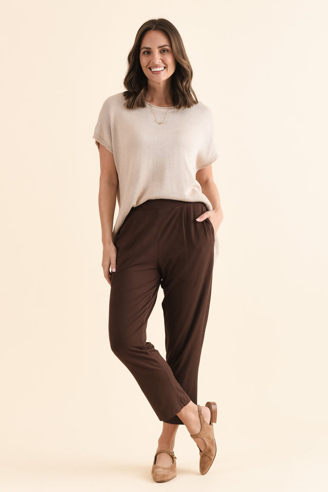 Polaris Chocolate Bamboo Cropped Pants,Full Body,Brunette model,alt text|model:MJ image 6
