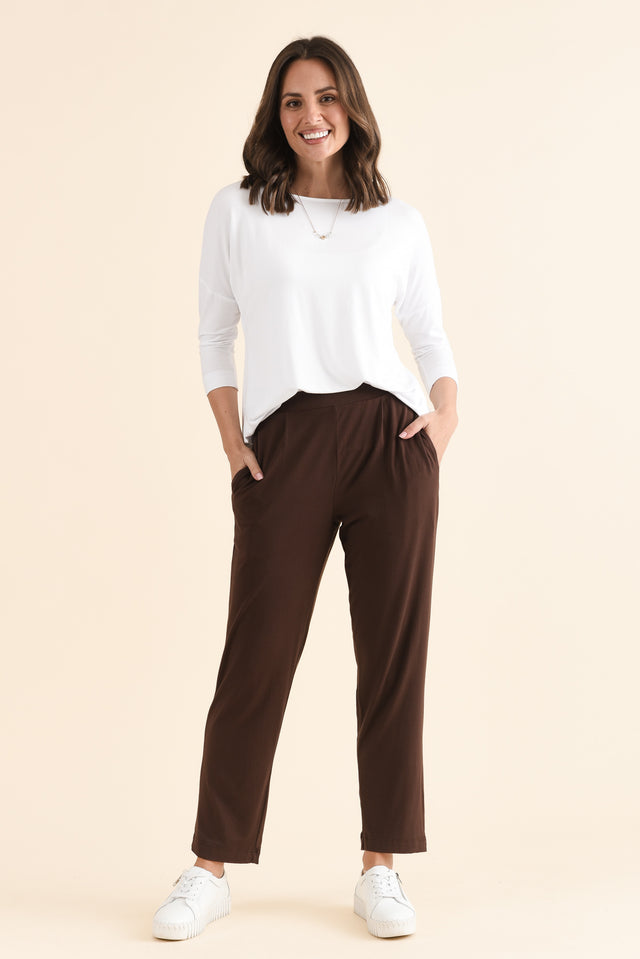 Polaris Chocolate Bamboo Pants,Full Body,Brunette model,alt text|model:MJ