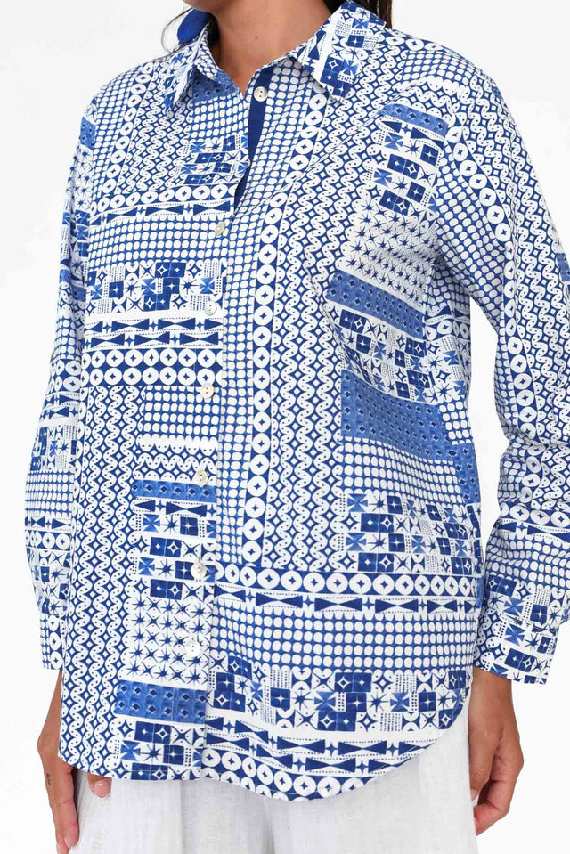 Pomona Blue Mosaic Cotton Shirt
