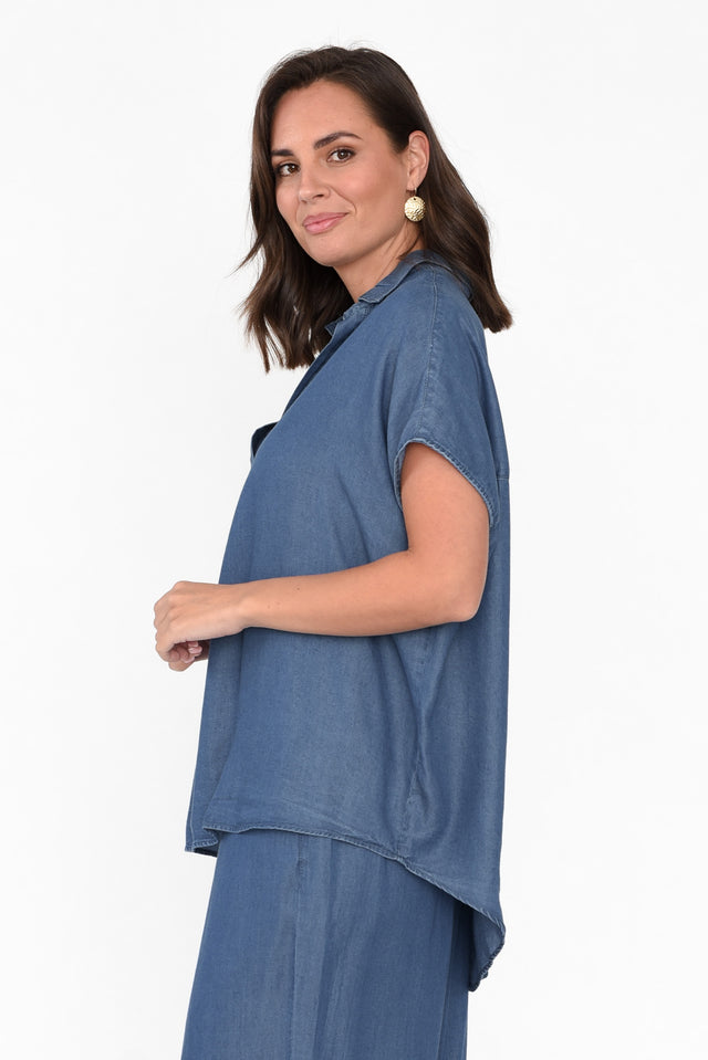 Port Campbell Blue Denim Drape Top