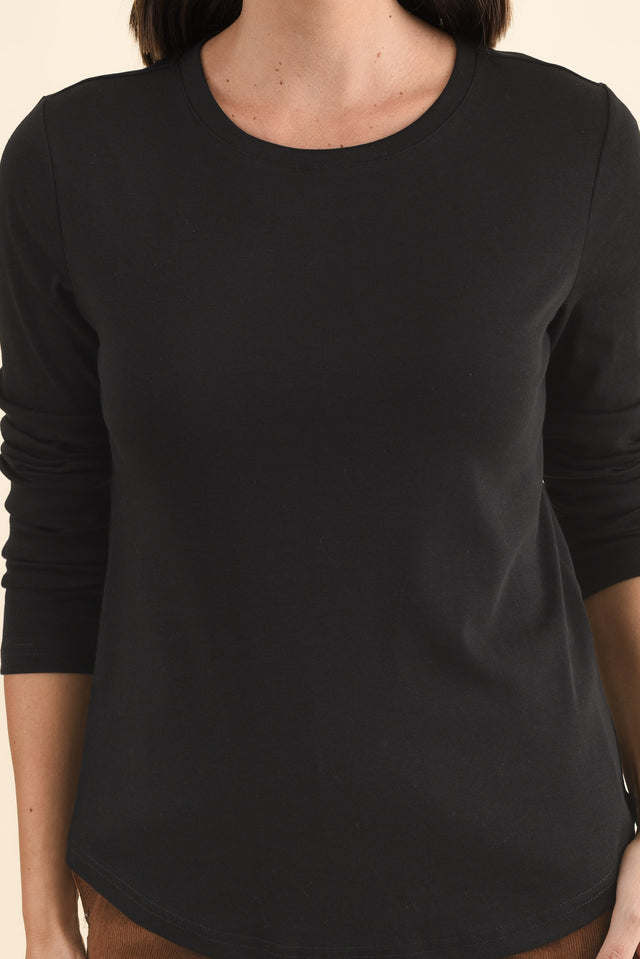 Porter Black Cotton Long Sleeve Top,Brunette model,alt text|model:MJ image 6