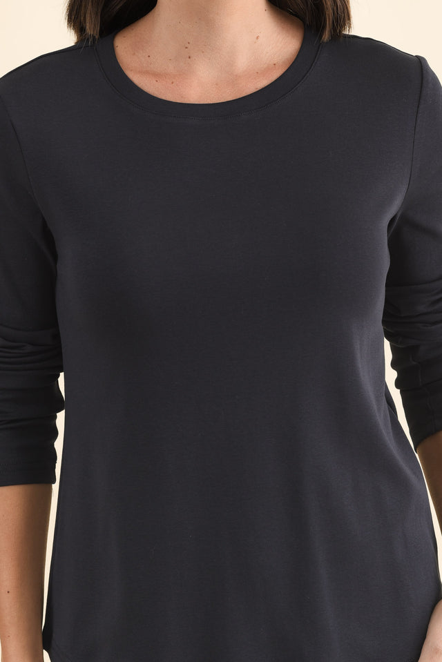 Porter Navy Cotton Long Sleeve Top,Brunette model,alt text|model:MJ image 6