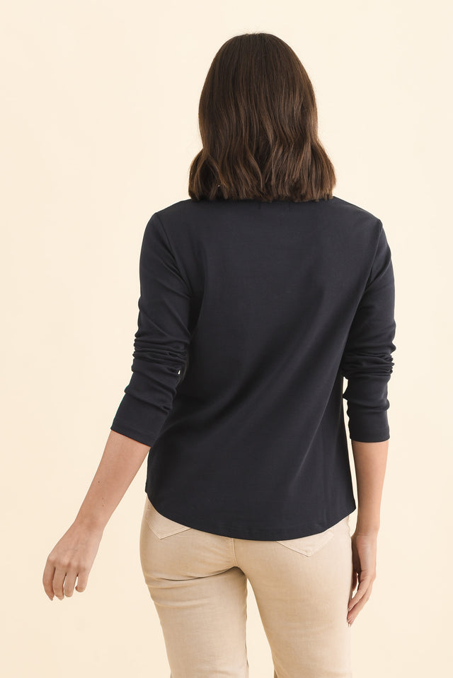 Porter Navy Cotton Long Sleeve Top,Brunette model,alt text|model:MJ image 5