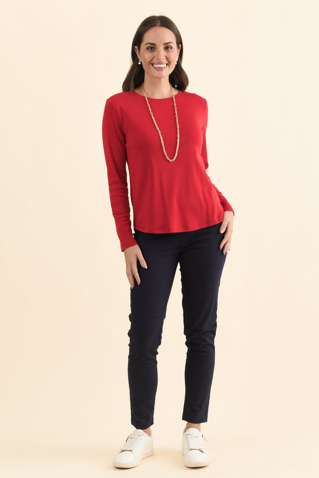 Porter Red Cotton Long Sleeve Top,Brunette model,alt text|model:MJ image 8