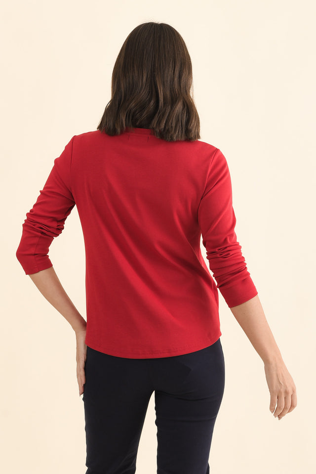 Porter Red Cotton Long Sleeve Top,Brunette model,alt text|model:MJ image 6