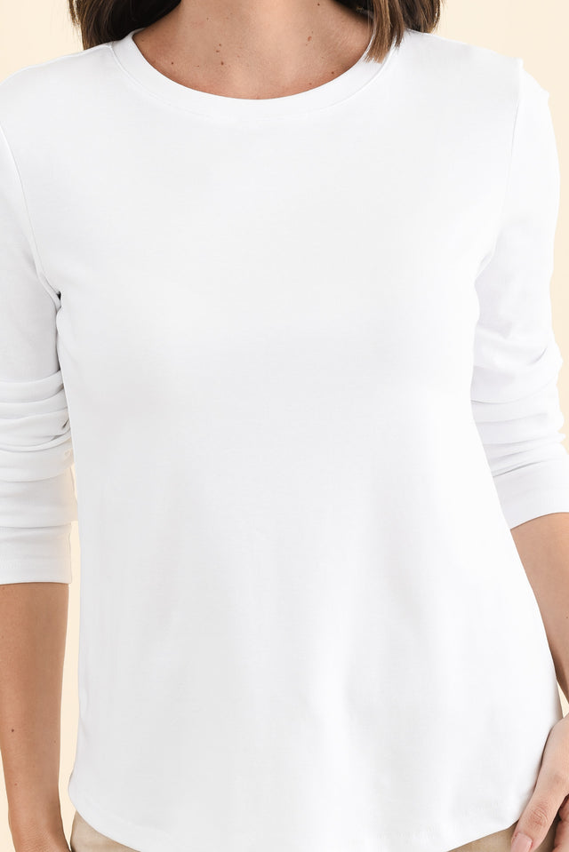 Porter White Cotton Long Sleeve Top,Brunette model,alt text|model:MJ image 6