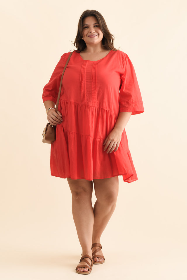 Portia Red Cotton Asymmetrical Dress,Brunette model,plus-size,curve-dresses,plus-size-sleeved-dresses,plus-size-midi-dresses,plus-size-cotton-dresses,plus-size-summer-dresses,alt text|model:Gabby image 9