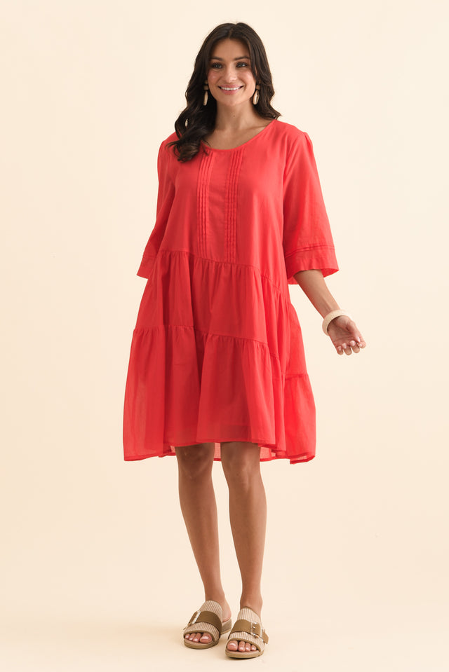 Portia Red Cotton Asymmetrical Dress,Brunette model,alt text|model:Brontie image 4