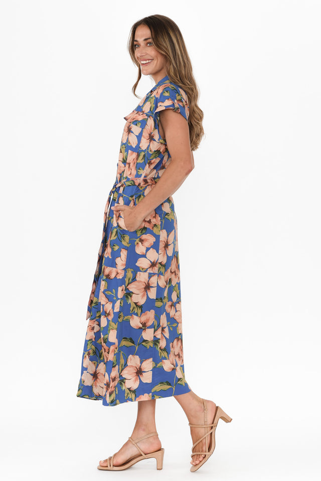 Porto Blue Floral Cotton Tie Dress,Brunette model,alt text|model:Johanna image 5