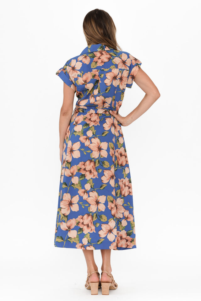 Porto Blue Floral Cotton Tie Dress,Brunette model,alt text|model:Johanna image 6