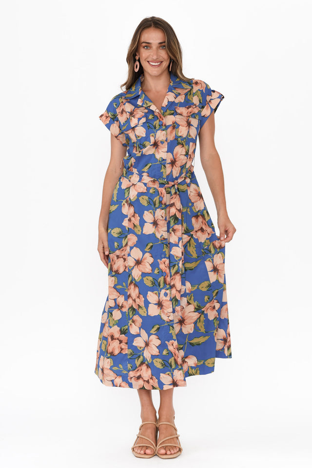 Porto Blue Floral Cotton Tie Dress,Brunette model,alt text|model:Johanna image 8