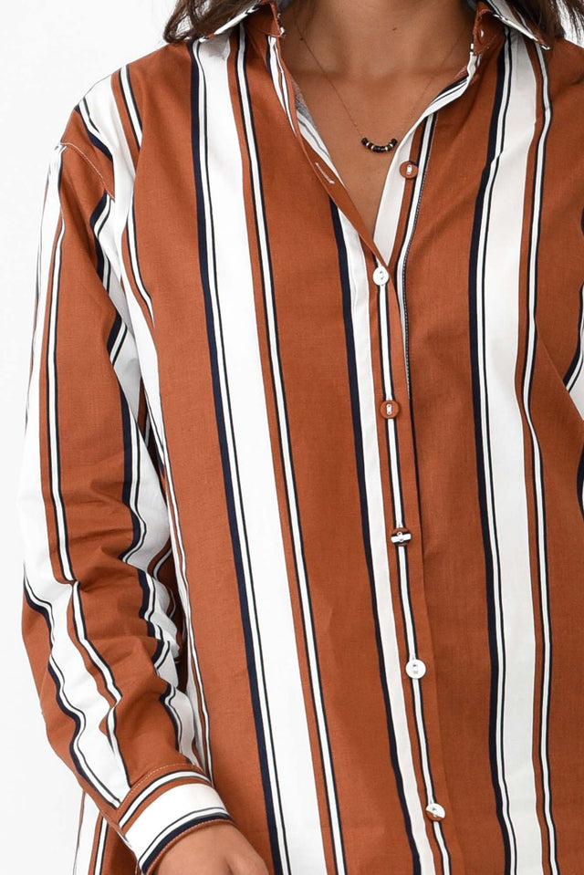 Pilar Tan Stripe Cotton Shirt