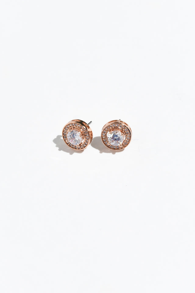 Posie Rose Gold Diamante Stud Earrings image 1