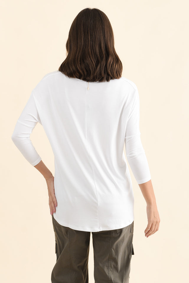 Prado White Batwing Top,Back,Brunette model,alt text|model:MJ image 5