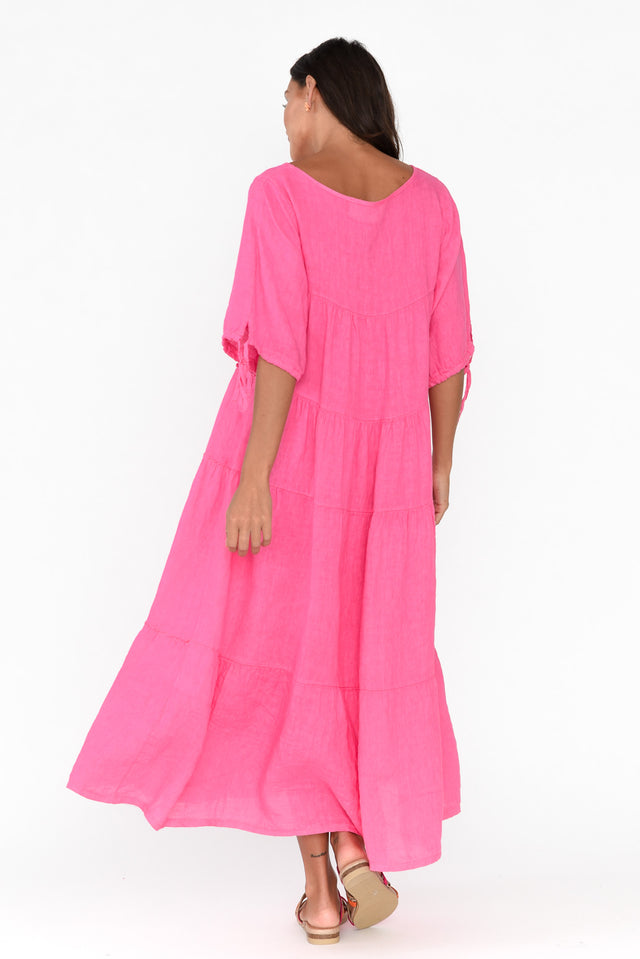 Prairie Hot Pink Gathered Linen Dress