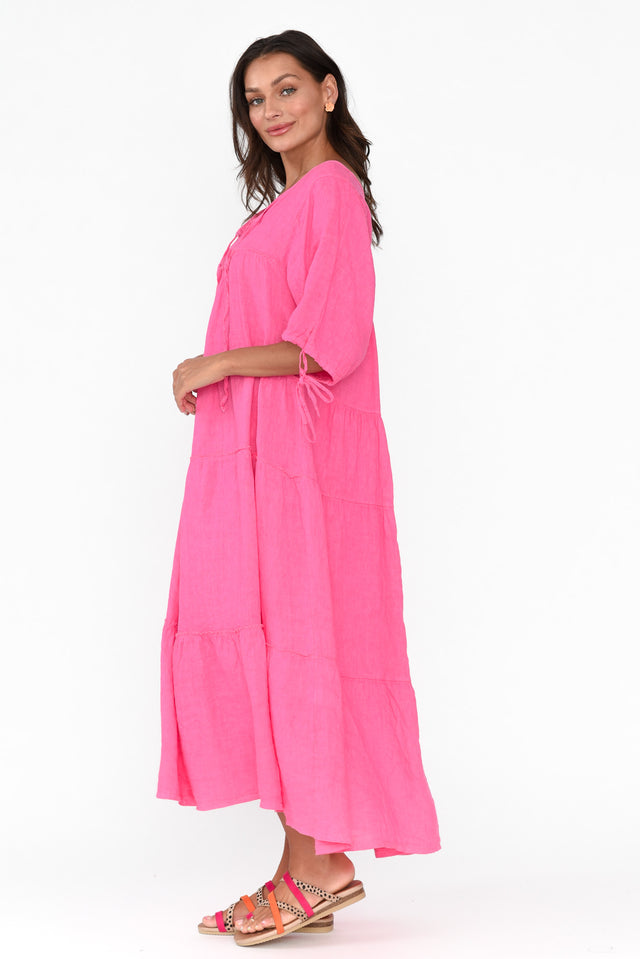 Prairie Hot Pink Gathered Linen Dress image 4