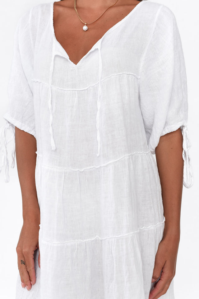 Prairie White Gathered Linen Dress image 6