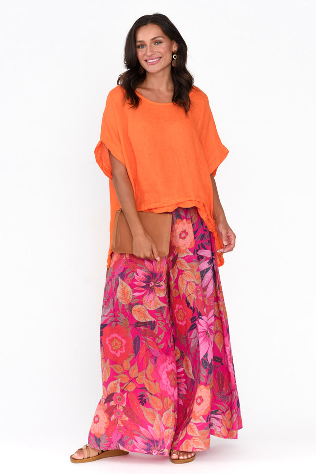 Prato Orange Drawstring Linen Top